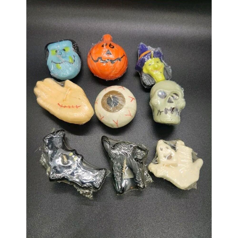 Vintage Lot Of 9 Ganz Halloween Candles Skull Witch Pumpkin Cat Bat... Sealed